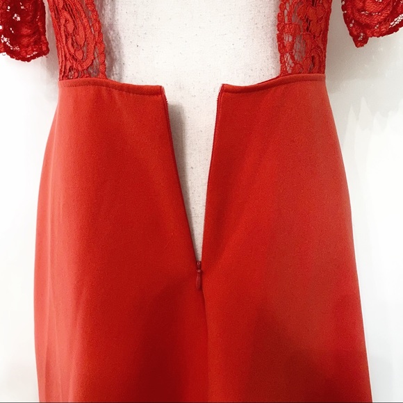 ZARA RED LACE CUT OUT SHORT SLEEVE SKATER MINI DRESS - M - Picture 7 of 12